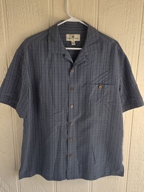 Men's Island Shores Men's Blue Plaid Short-Sleeve Button-Down Shirt, Size Large